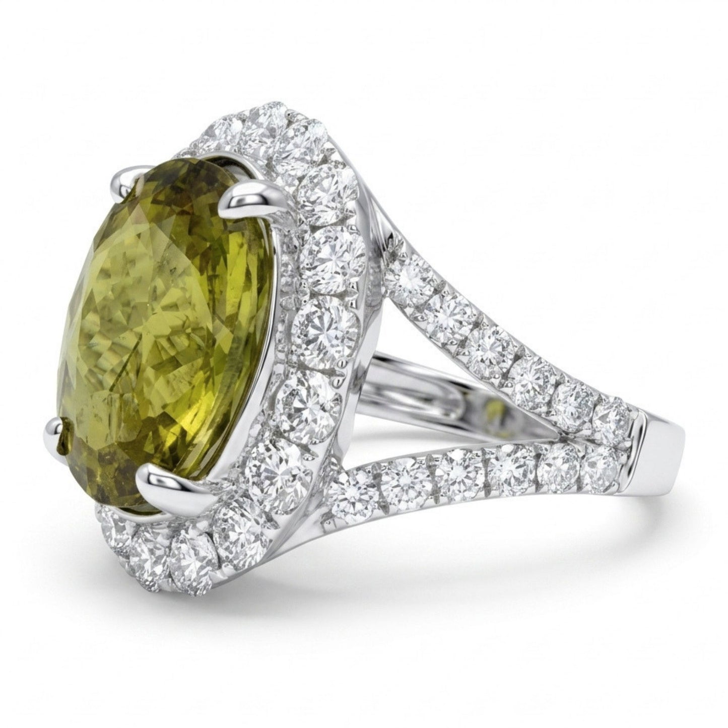 14K 5.58ct Oval Untreated Mali Garnet 1.44cttw VS White Diamonds Ring