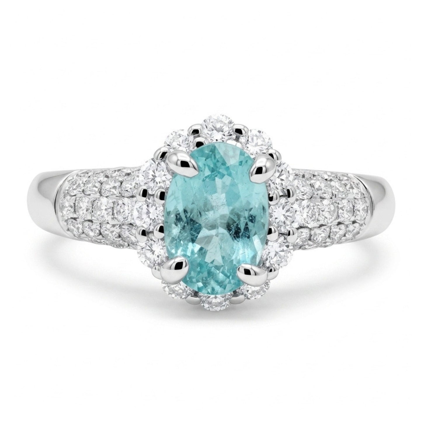 14K 0.61ct Oval Paraiba 0.74cttw VS White Diamonds Ring