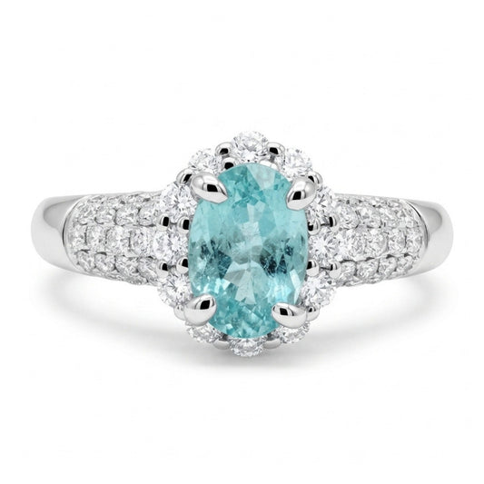 14K 0.61ct Oval Paraiba 0.74cttw VS White Diamonds Ring