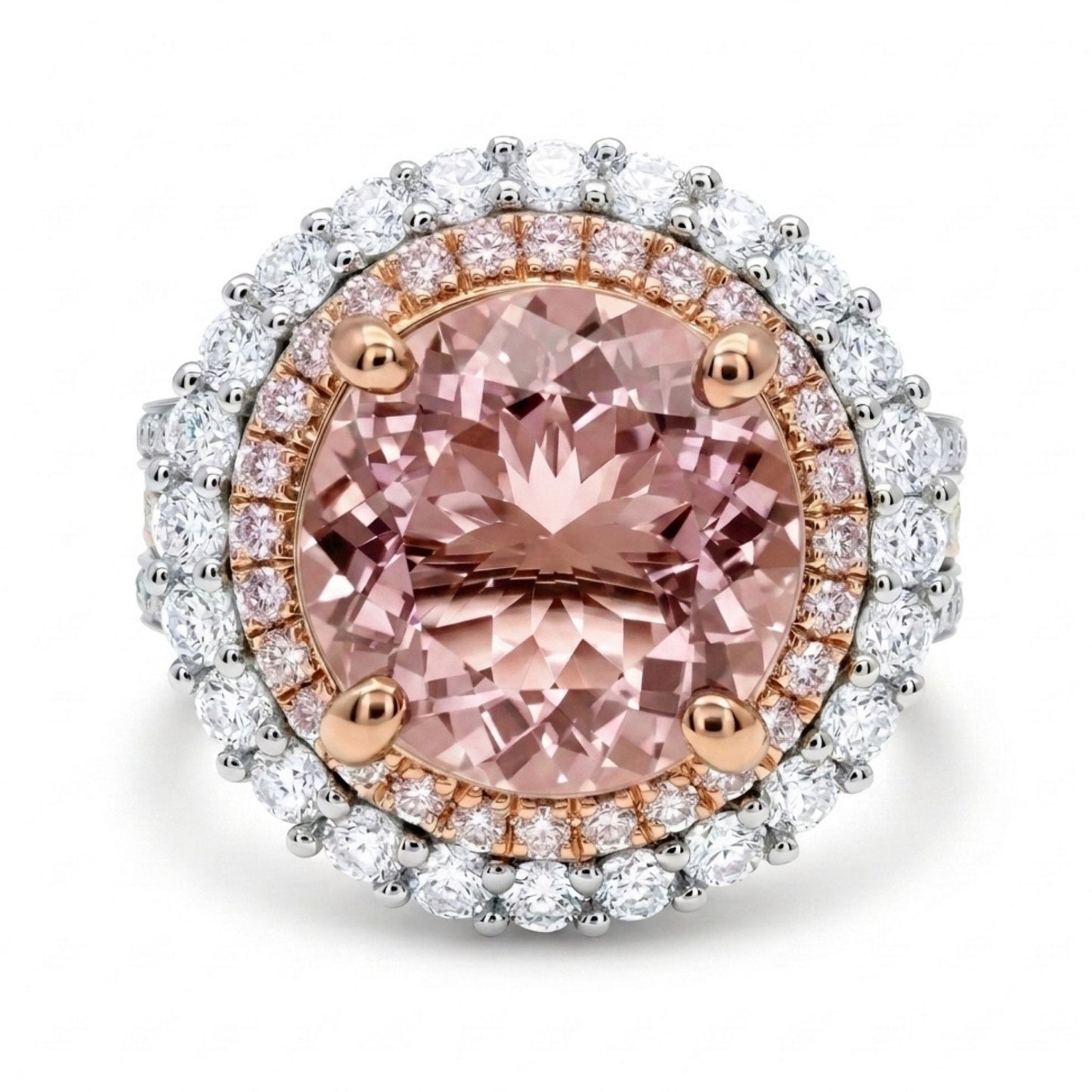 14K 3.01ct Round Pink Morganite 1.10cttw Pink & White Diamonds Ring