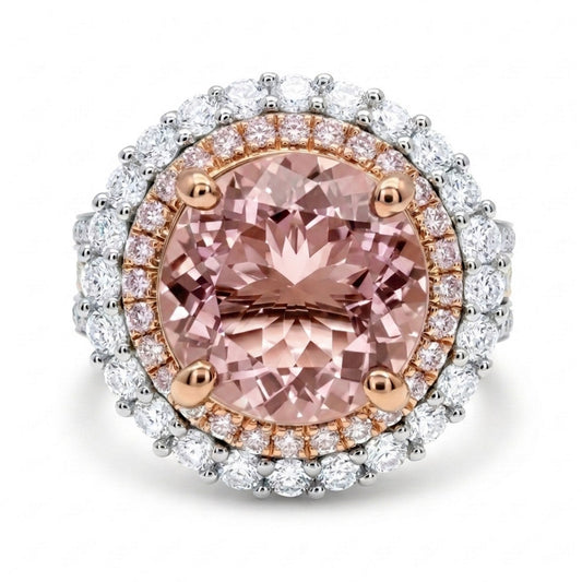 14K 3.01ct Round Pink Morganite 1.10cttw Pink & White Diamonds Ring