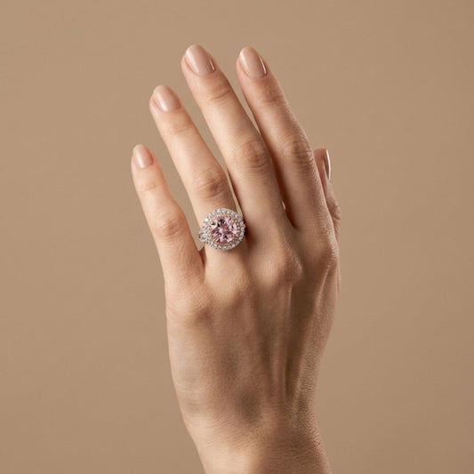 14K 3.01ct Round Pink Morganite 1.10cttw Pink & White Diamonds Ring