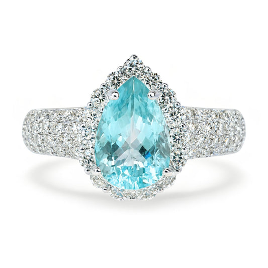 14K 1.91ct Pear Shape Paraiba 0.86cttw VS White Diamonds Ring