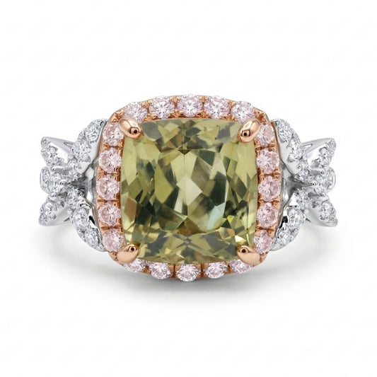 14K 5.76ct Cushion Color Change Diaspore 0.84cttw Pink & White Diamonds Ring