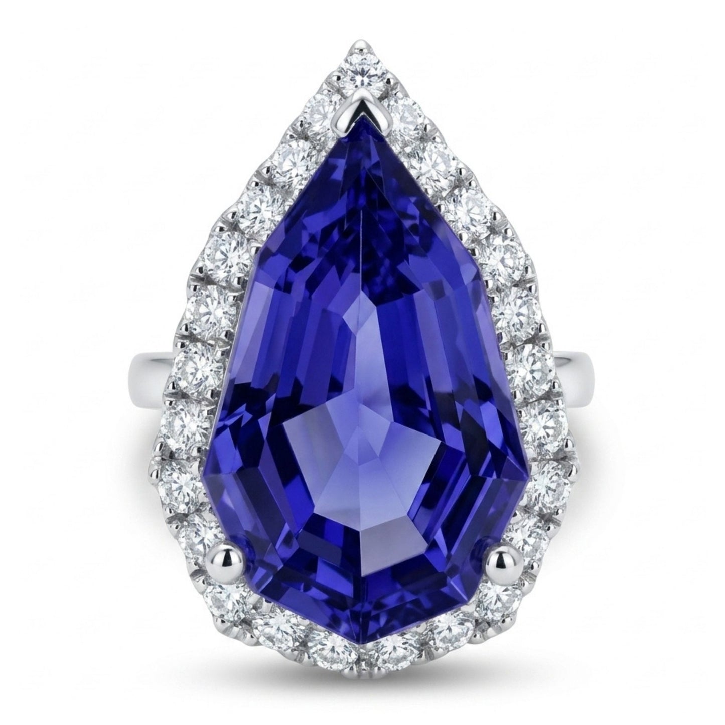 14K 9.42ct Fancy Cut Blue Wing Tanzanite 0.75cttw VS White Diamonds Ring