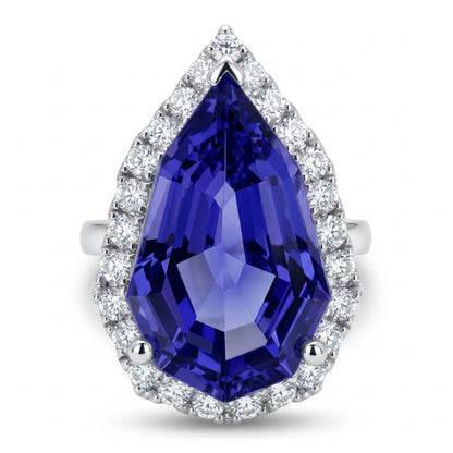 14K 9.42ct Fancy Cut Blue Wing Tanzanite 0.75cttw VS White Diamonds Ring