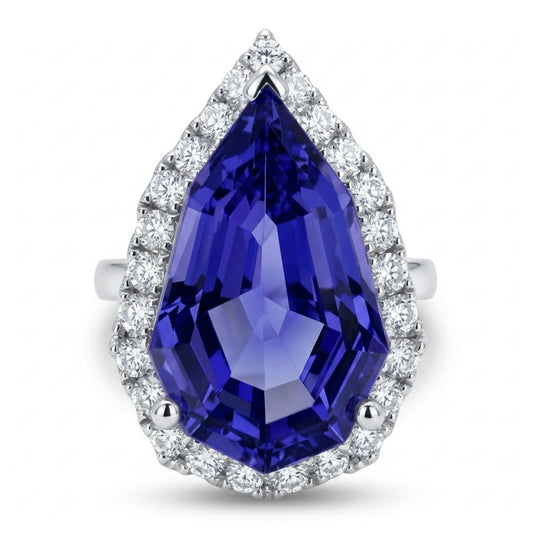 14K 9.42ct Fancy Cut Blue Wing Tanzanite 0.75cttw VS White Diamonds Ring