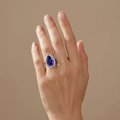 14K 9.42ct Fancy Cut Blue Wing Tanzanite 0.75cttw VS White Diamonds Ring