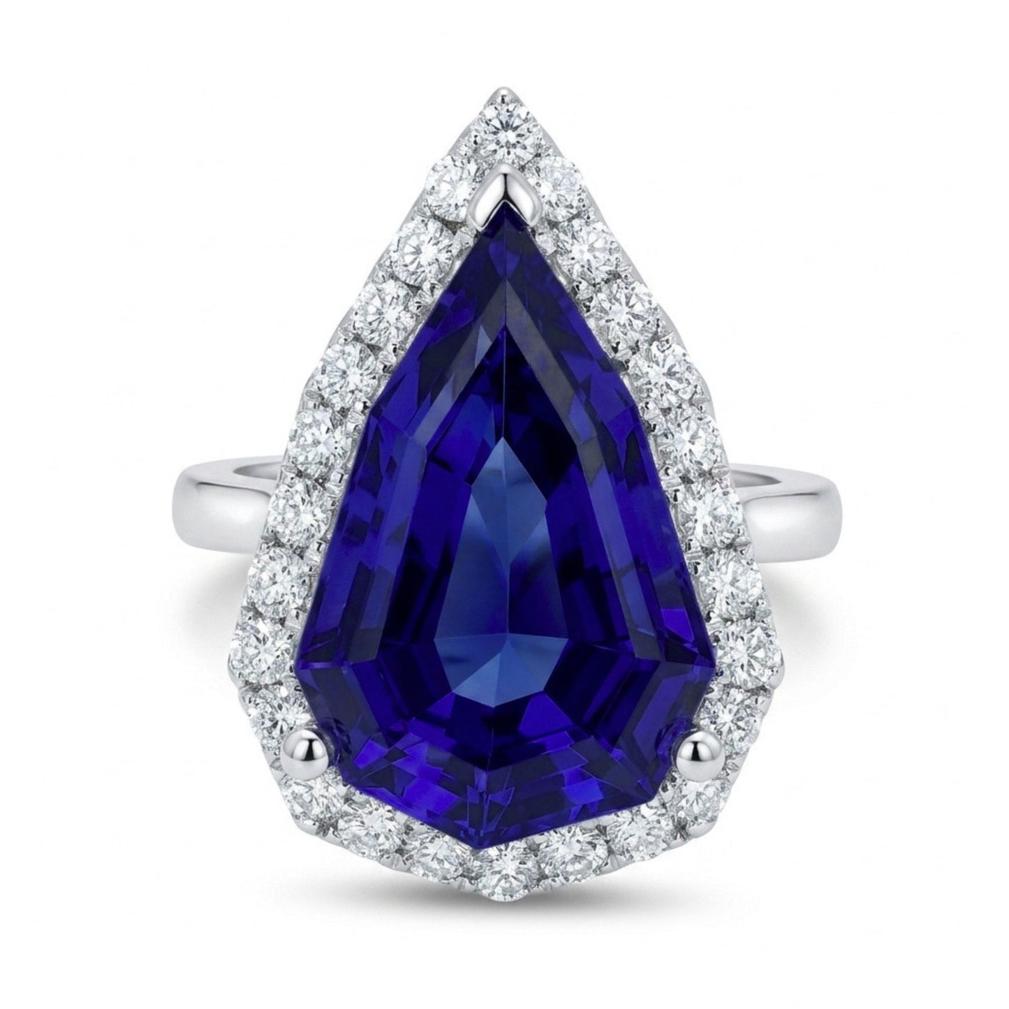 14K 9.34ct Fancy Cut Blue Wing Tanzanite 0.78cttw VS White Diamonds Ring