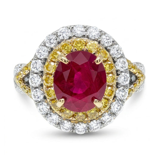 14K 2.01ct Oval Burma Ruby 0.92cttw Yellow & White Diamonds Ring