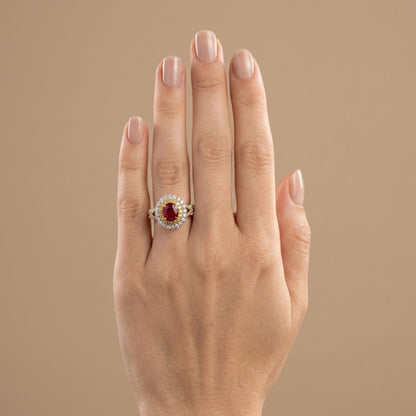 14K 2.01ct Oval Burma Ruby 0.92cttw Yellow & White Diamonds Ring