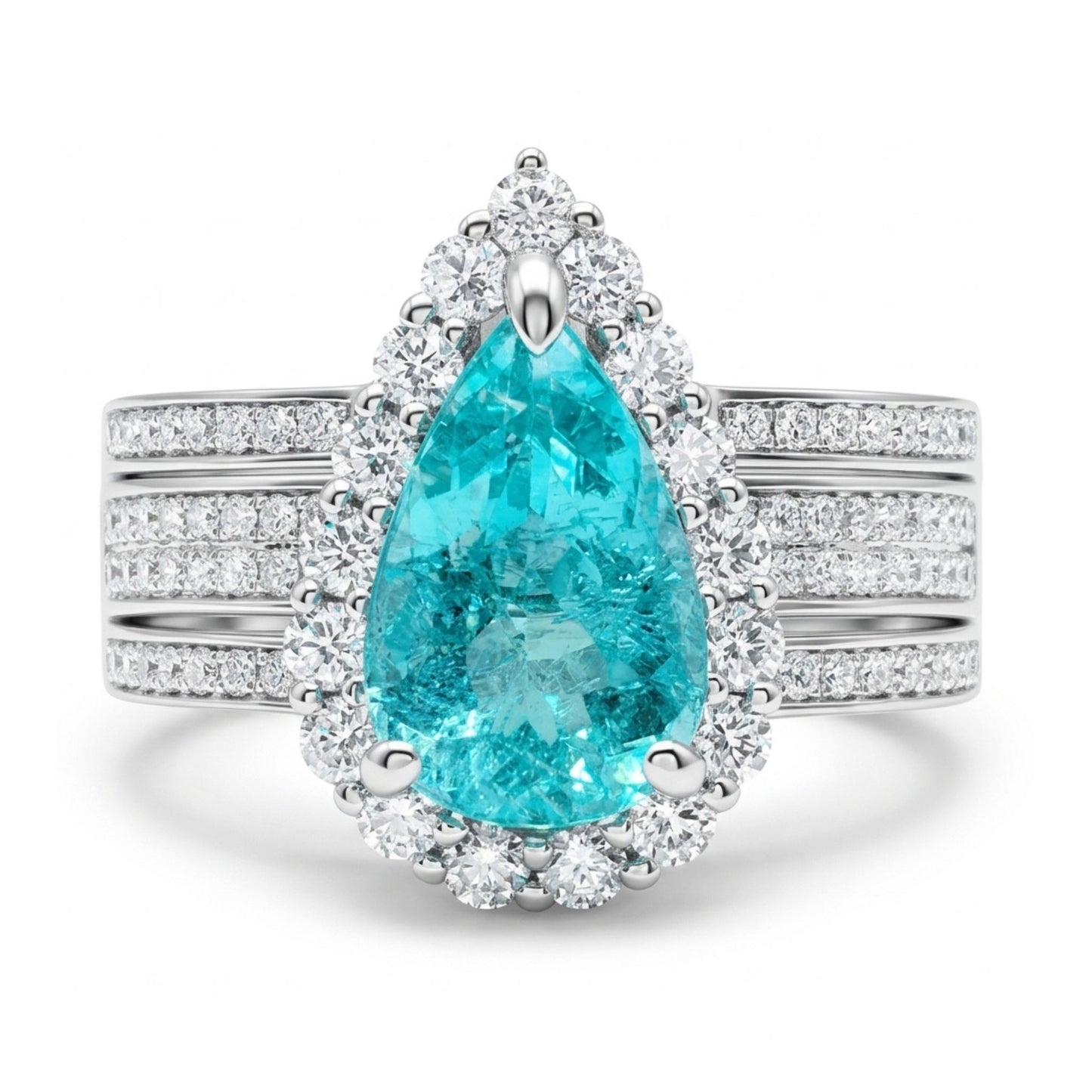 14K 2.28ct Pear Shape Paraiba 0.94cttw VS White Diamonds Ring