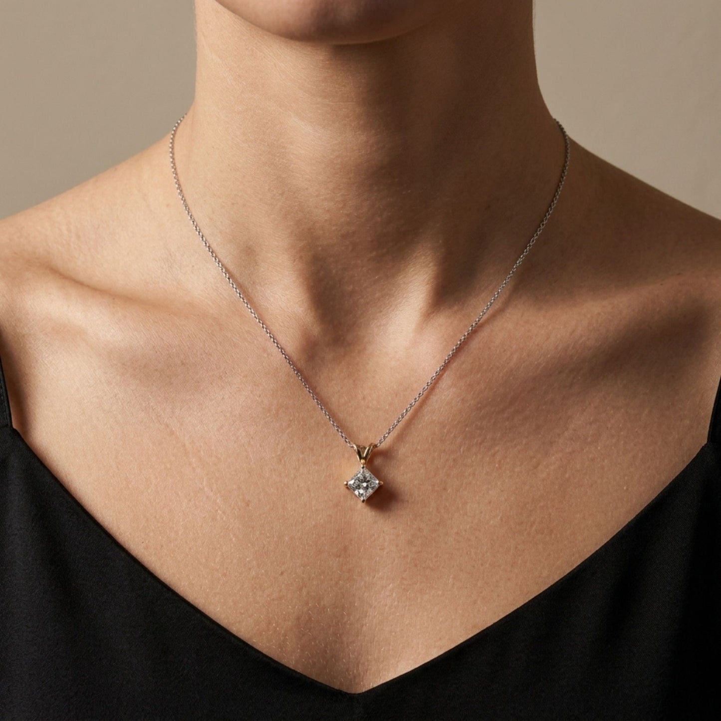 14K 0.70ct Princess Cut VS White Diamond Pendant