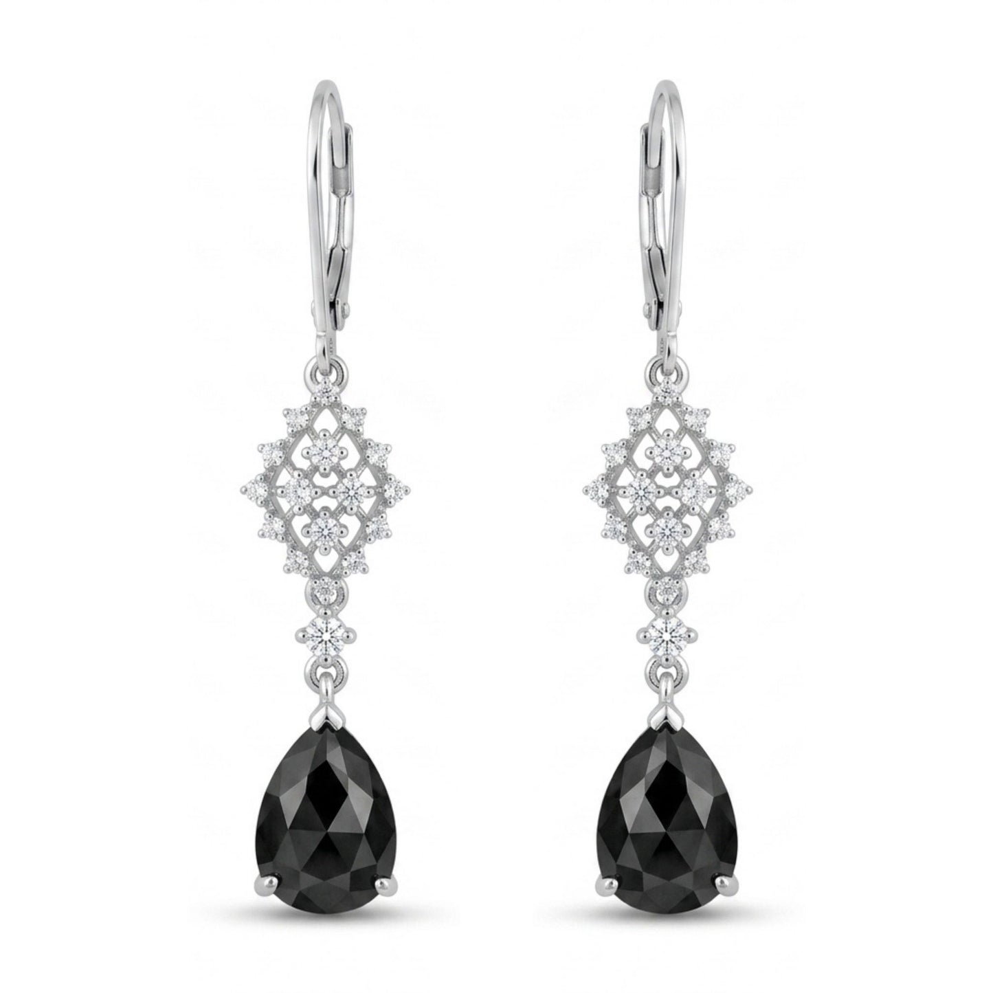 14K 3.35cttw Pear Shape Black Diamond 0.30cttw VS White Diamonds Drop Earrings