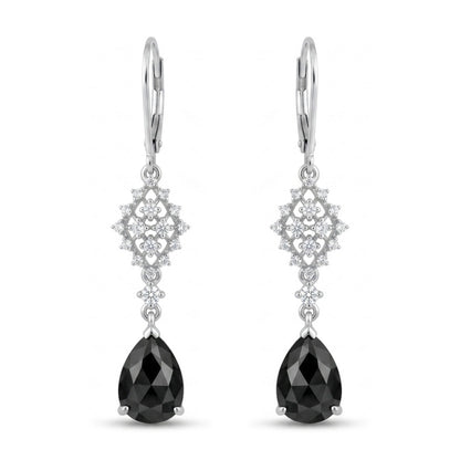 14K 3.35cttw Pear Shape Black Diamond 0.30cttw VS White Diamonds Drop Earrings