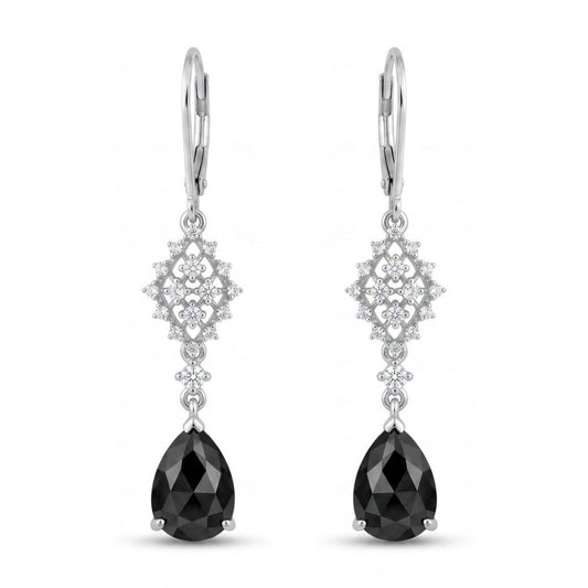 14K 3.35cttw Pear Shape Black Diamond 0.30cttw VS White Diamonds Drop Earrings