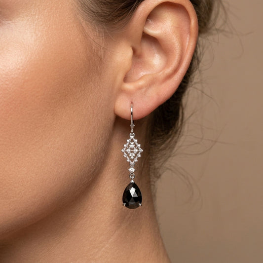 14K 3.35cttw Pear Shape Black Diamond 0.30cttw VS White Diamonds Drop Earrings