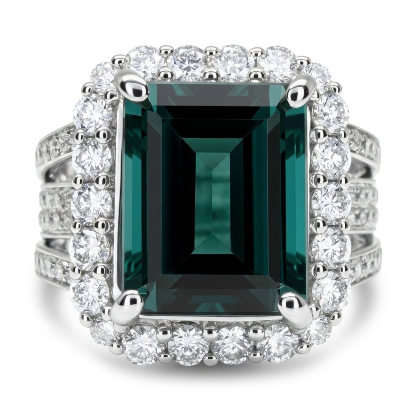 14K 4.33ct Emerald Cut Indicolite 1.11cttw VS White Diamonds Ring