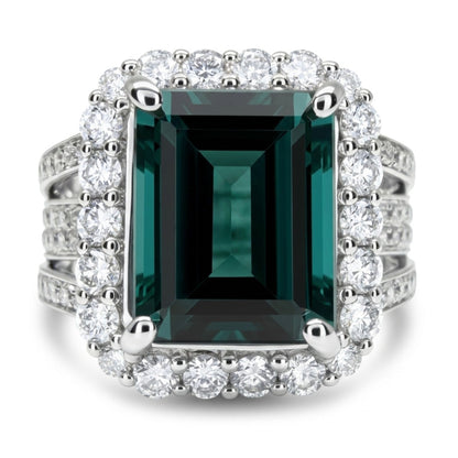 14K 4.33ct Emerald Cut Indicolite 1.11cttw VS White Diamonds Ring