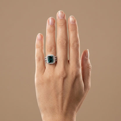 14K 4.33ct Emerald Cut Indicolite 1.11cttw VS White Diamonds Ring