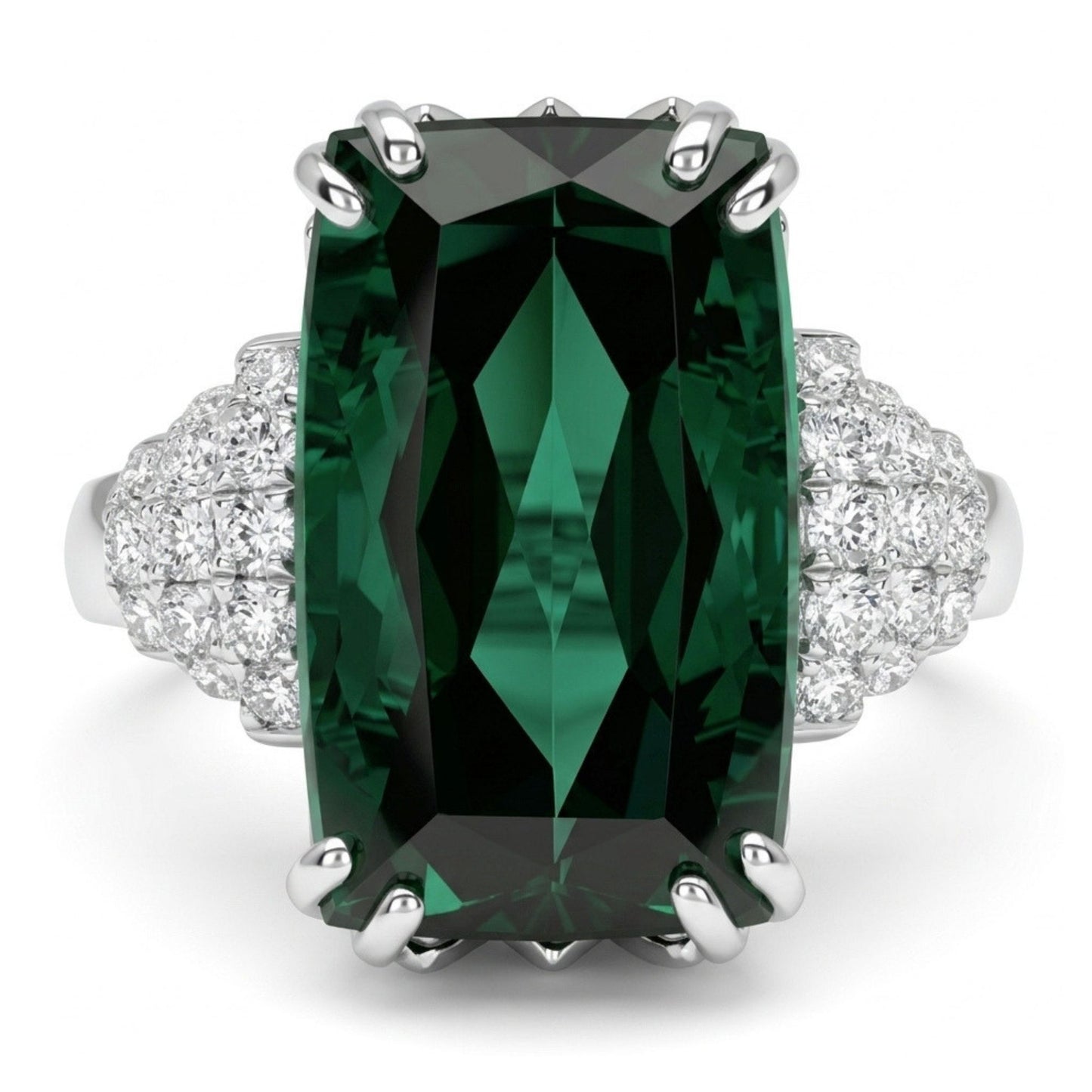 14K 6.85ct Cushion Teal Tourmaline 0.39cttw VS White Diamonds Ring