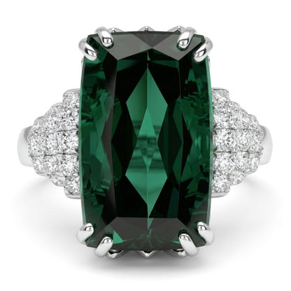 14K 6.85ct Cushion Teal Tourmaline 0.39cttw VS White Diamonds Ring