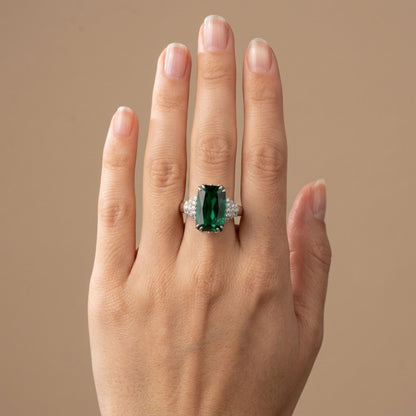 14K 6.85ct Cushion Teal Tourmaline 0.39cttw VS White Diamonds Ring