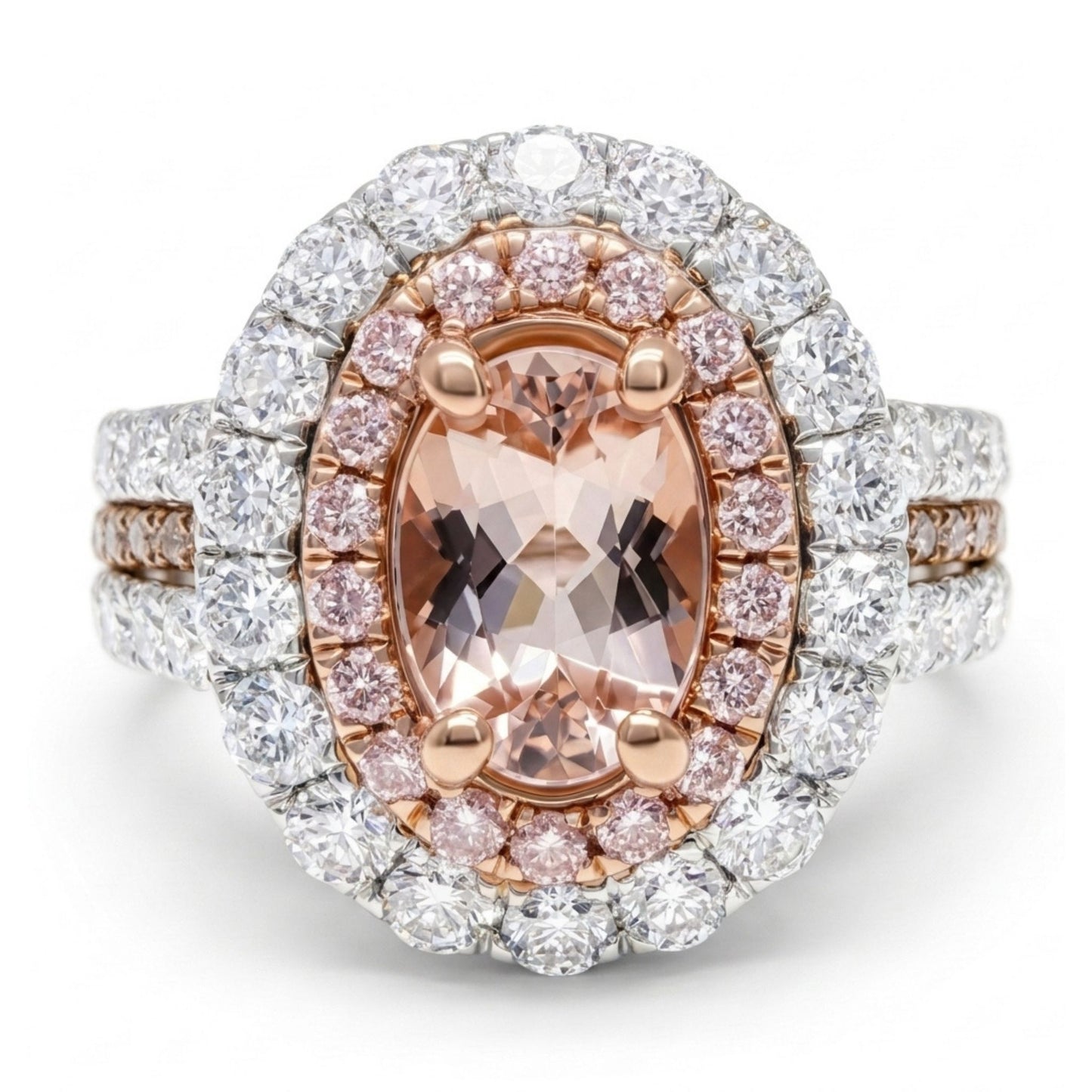 14K 0.60ct Oval Pink Morganite 1.72cttw Pink & White Diamonds Ring