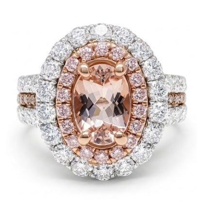 14K 0.60ct Oval Pink Morganite 1.72cttw Pink & White Diamonds Ring