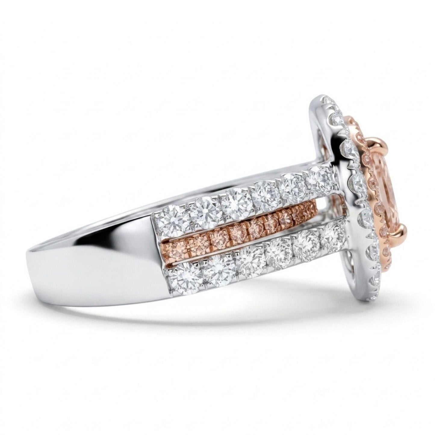 14K 0.60ct Oval Pink Morganite 1.72cttw Pink & White Diamonds Ring