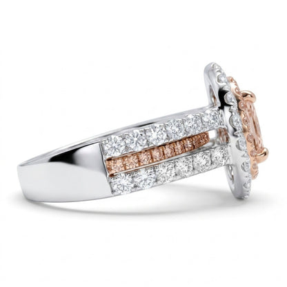 14K 0.60ct Oval Pink Morganite 1.72cttw Pink & White Diamonds Ring