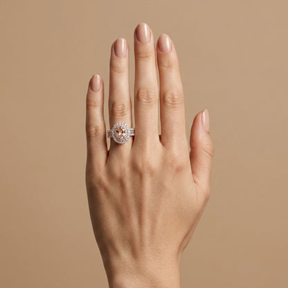14K 0.60ct Oval Pink Morganite 1.72cttw Pink & White Diamonds Ring
