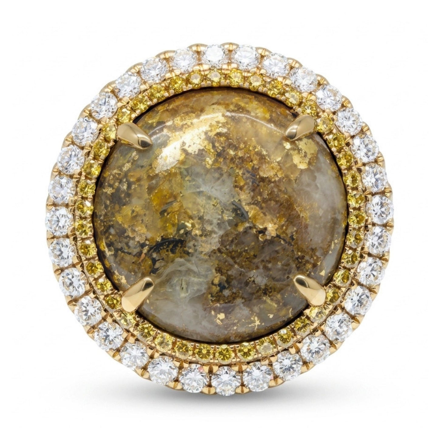 14K 18.41ct Round Natural Gold Quartz 1.08cttw Yellow & White Diamonds Ring