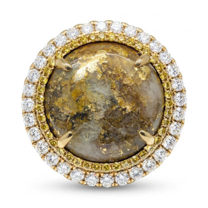 14K 18.41ct Round Natural Gold Quartz 1.08cttw Yellow & White Diamonds Ring