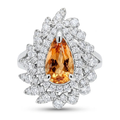 14K 1.55ct Pear Shape Imperial Topaz 0.74cttw VS White Diamonds Ring
