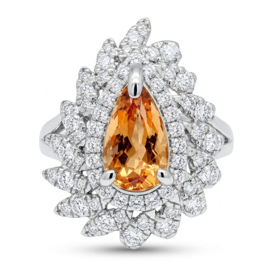 14K 1.55ct Pear Shape Imperial Topaz 0.74cttw VS White Diamonds Ring