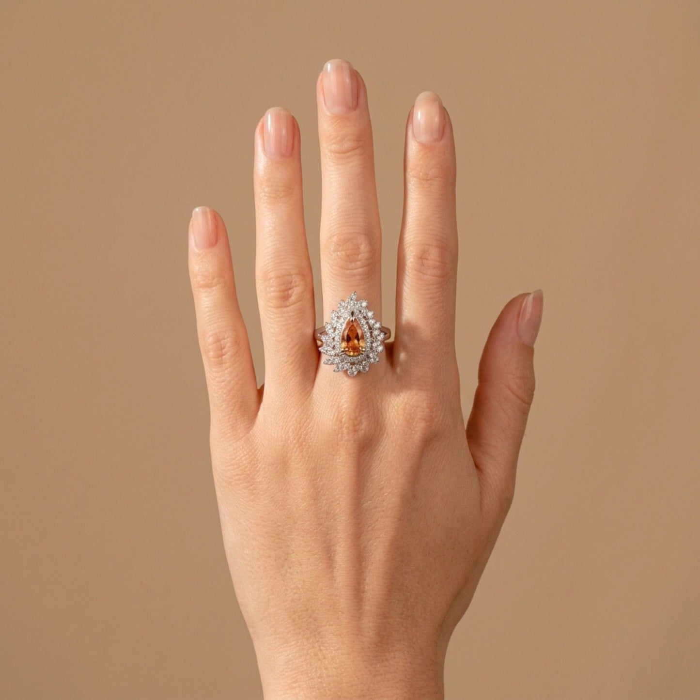 14K 1.55ct Pear Shape Imperial Topaz 0.74cttw VS White Diamonds Ring
