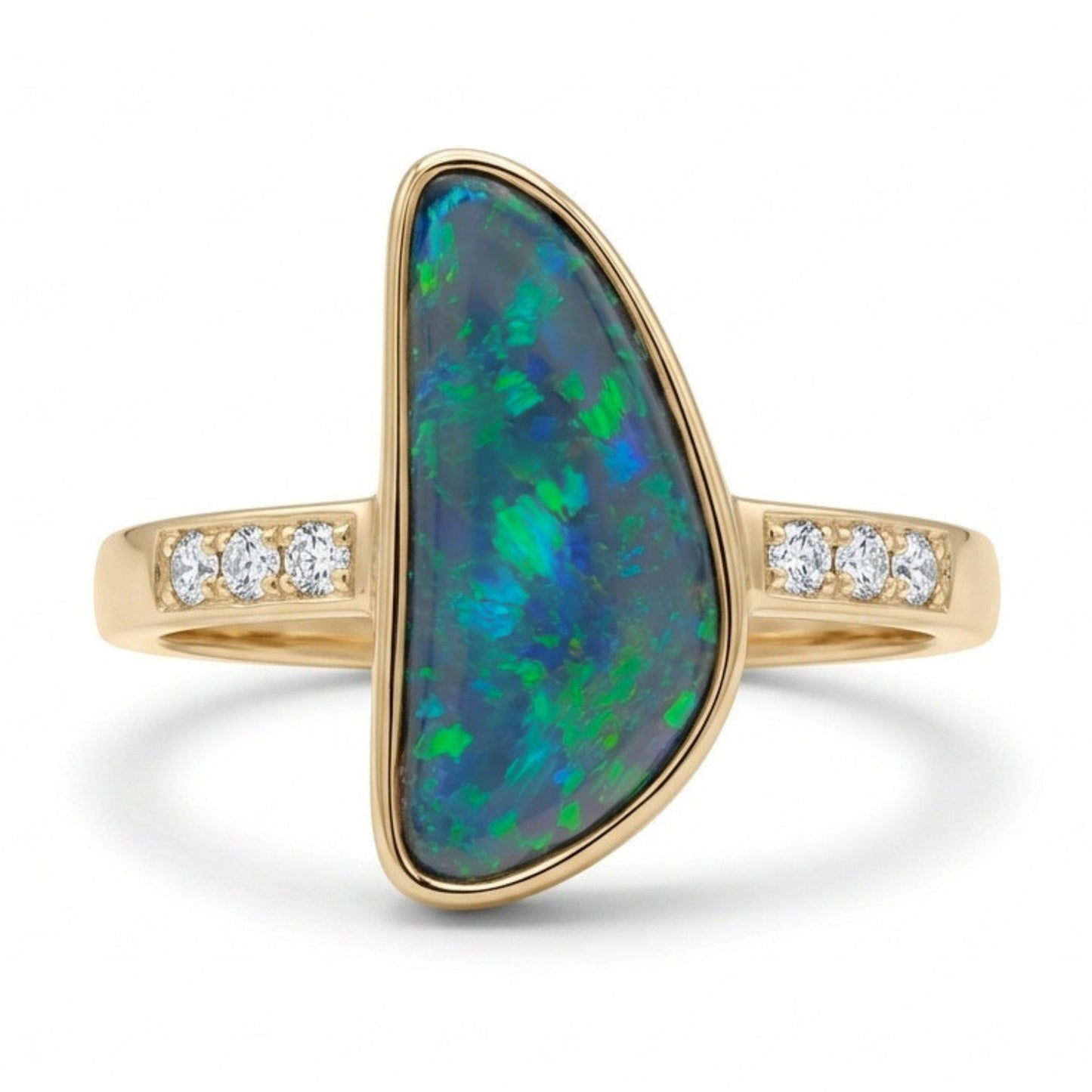 18K 2.64ct Free Form Black Opal 0.12cttw White Diamonds Ring