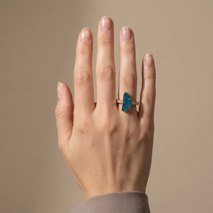 18K 2.64ct Free Form Black Opal 0.12cttw White Diamonds Ring