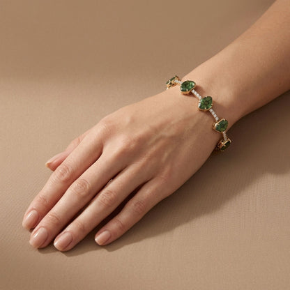 18K 17.37cttw Free Form Trapiche Emerald 1.52cttw White Diamonds Bracelet