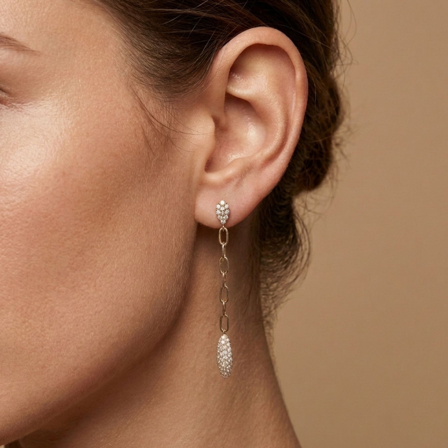 14K 0.71cttw Round White Diamond Link Drop Earrings