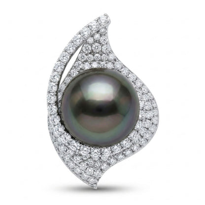 18K 15.5mm Tahitian Black Pearl 3.18cttw White Diamonds Pendant