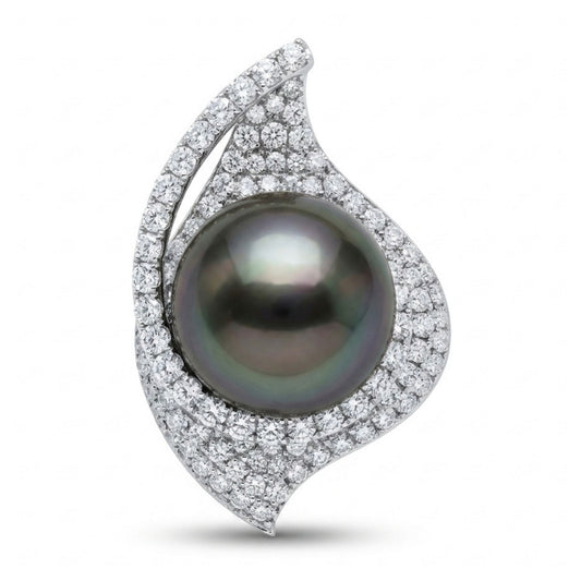 18K 15.5mm Tahitian Black Pearl 3.18cttw White Diamonds Pendant