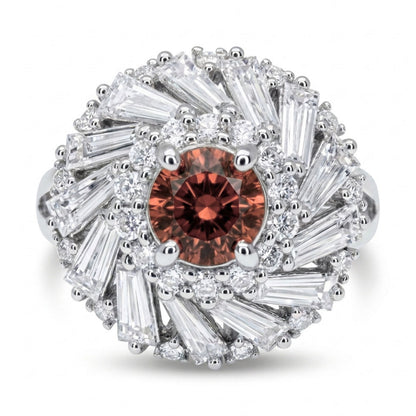 14K 1.05ct Round Unheated Padparadscha 1.68cttw VS White Diamonds Ring