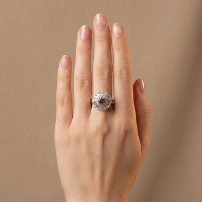 14K 1.05ct Round Unheated Padparadscha 1.68cttw VS White Diamonds Ring