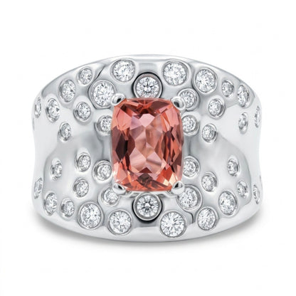 14K 1.24ct Cushion Imperial Topaz 0.53cttw VS White Diamonds Ring