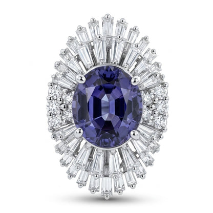 14K 7.40ct Oval Unheated Peacock Tanzanite 3.58cttw VS White Diamonds Ring