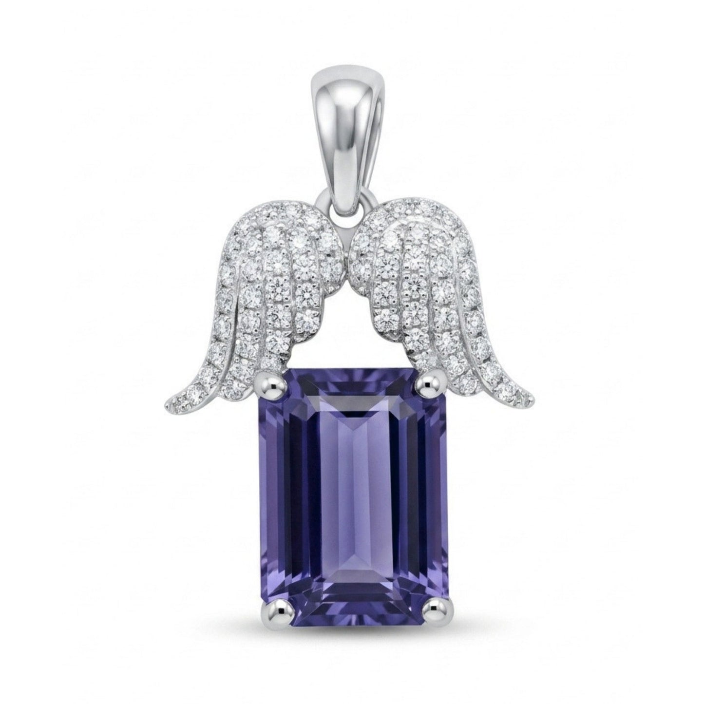 14K 3.74ct Emerald Cut Unheated Tanzanite 0.29cttw VS White Diamonds Pendant