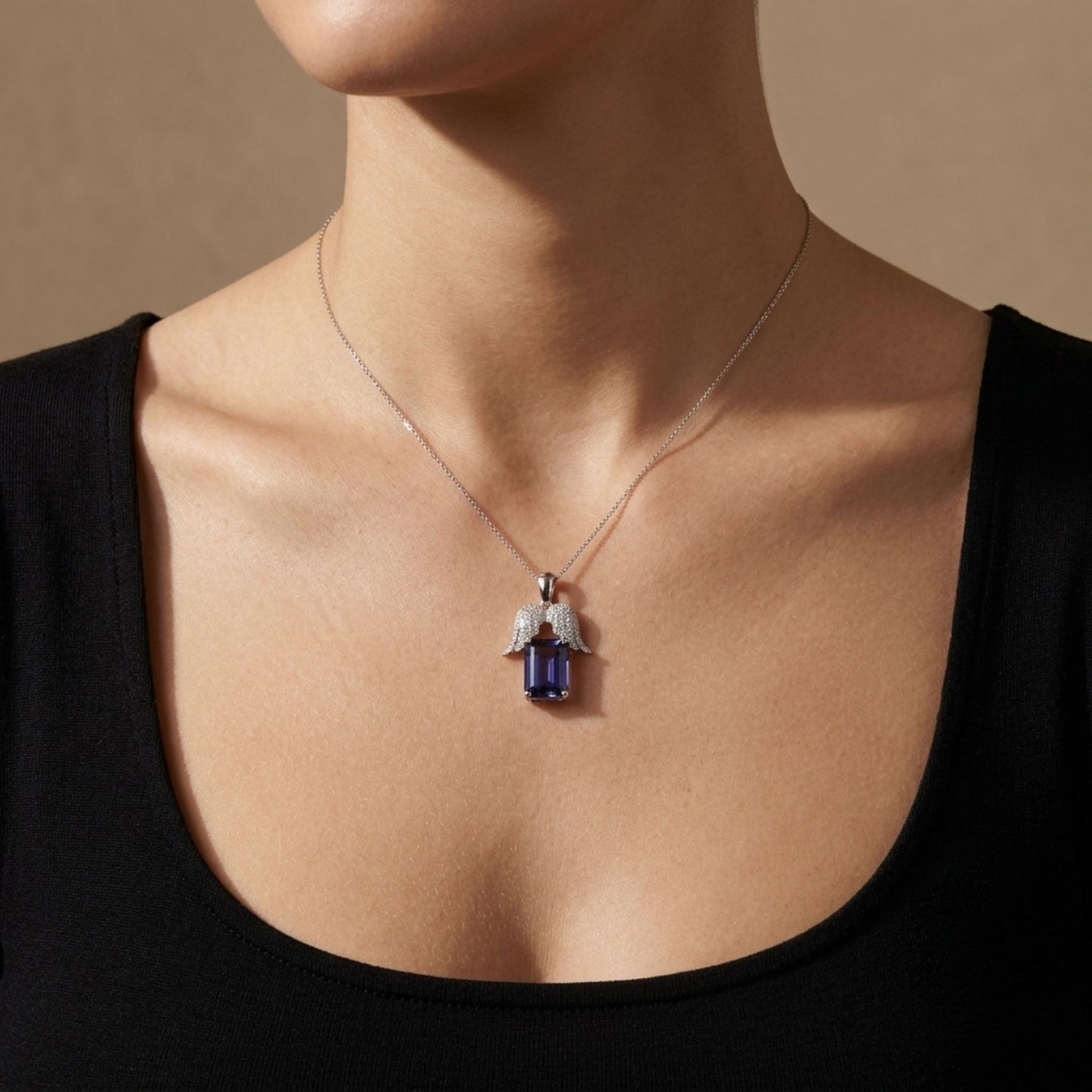 14K 3.74ct Emerald Cut Unheated Tanzanite 0.29cttw VS White Diamonds Pendant
