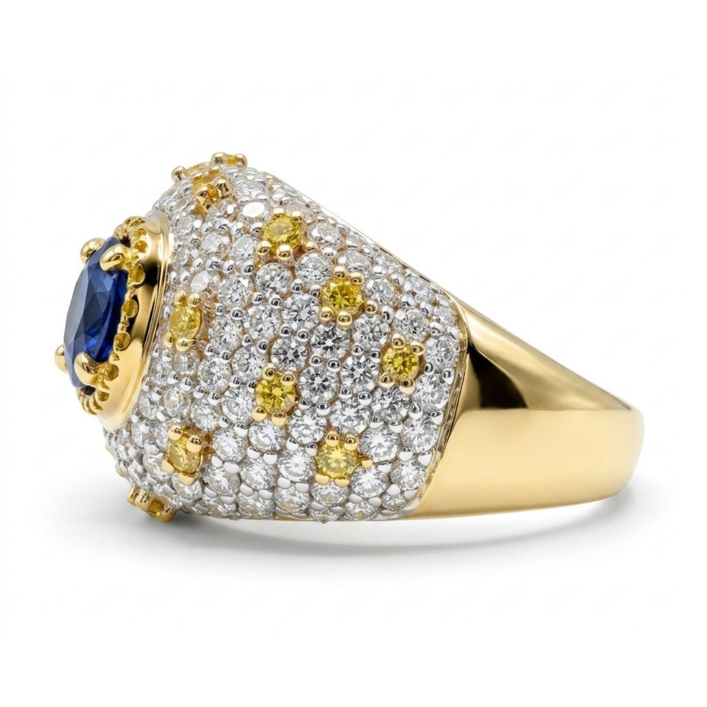 14K 1.14ct Cushion Blue Sapphire 2.70cttw Yellow & White Diamonds Ring